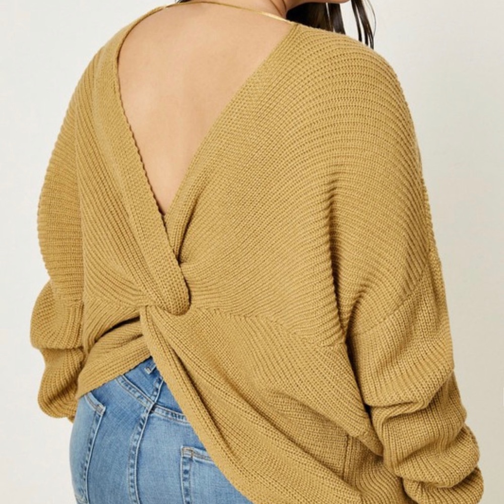 Plunging Twist-Back Knit Sweater